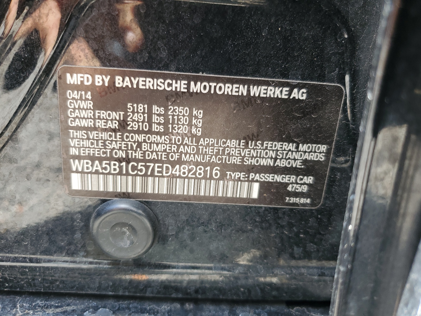 WBA5B1C57ED482816 2014 BMW 535 I