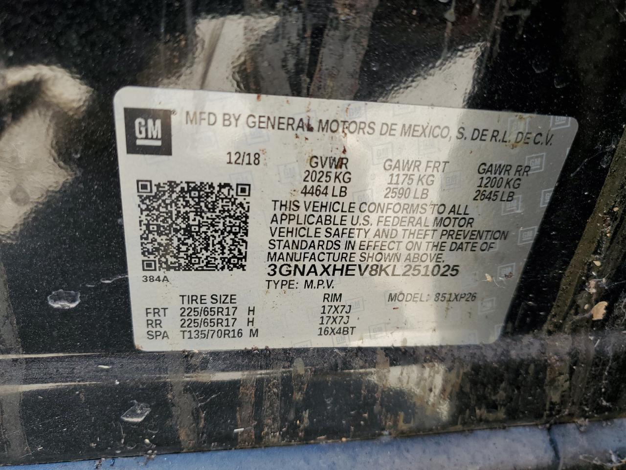 3GNAXHEV8KL251025 2019 Chevrolet Equinox Ls