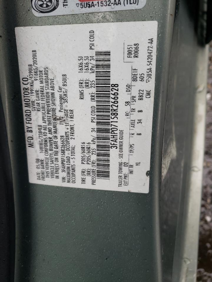 2008 Ford Fusion Se VIN: 3FAHP07158R266628 Lot: 59212114