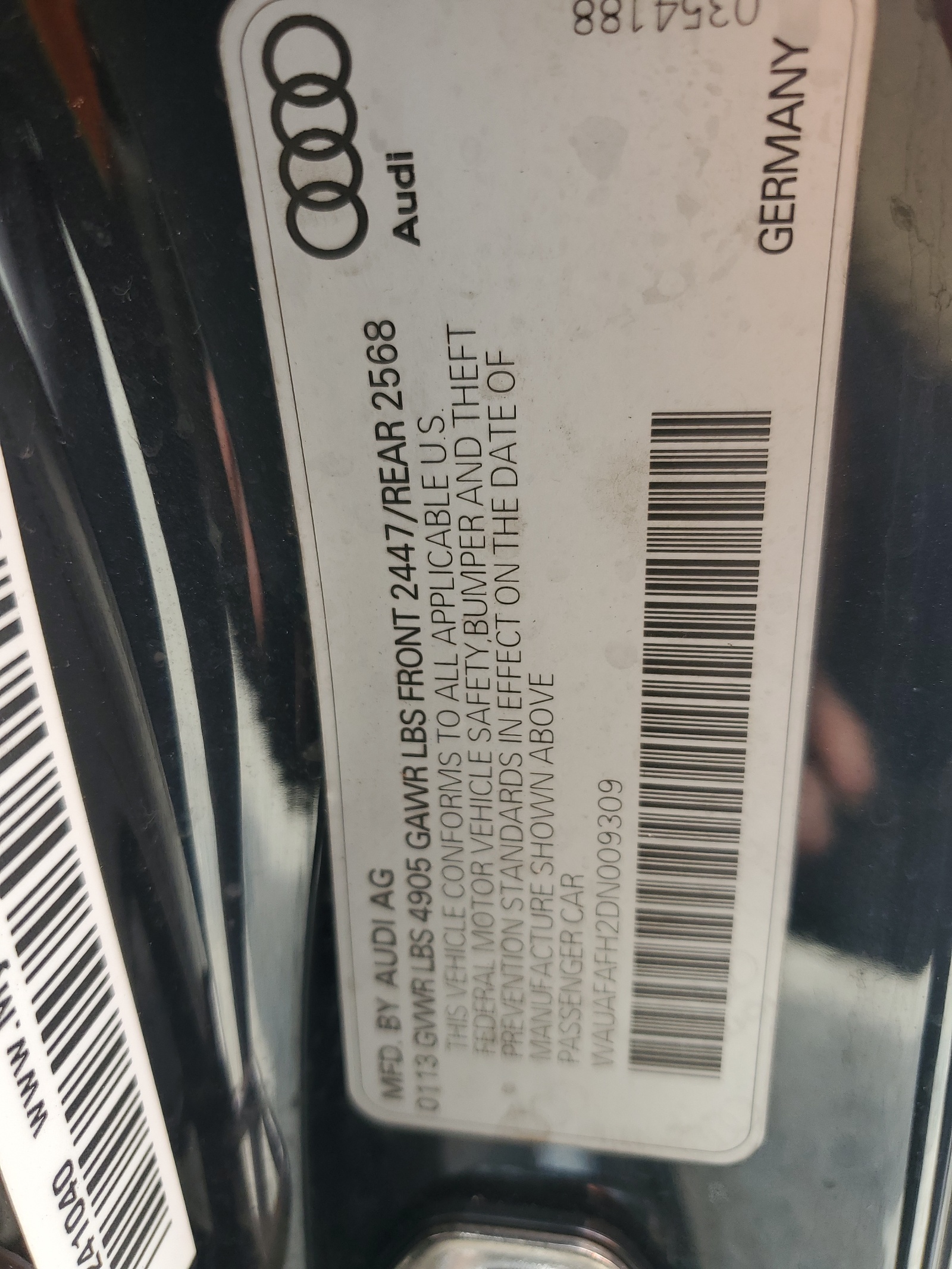 WAUAFAFH2DN009309 2013 Audi A5 Premium