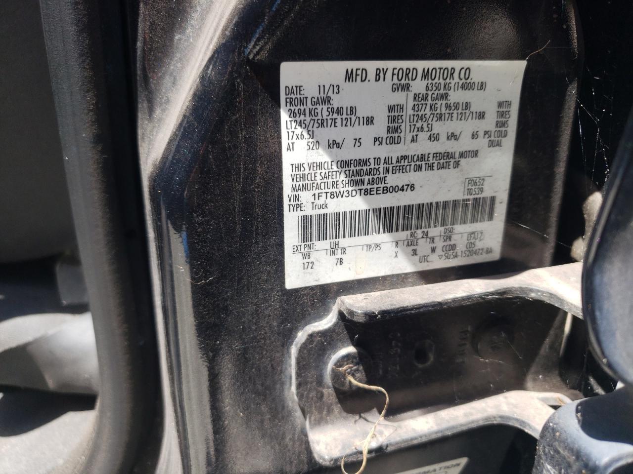 2014 Ford F350 Super Duty VIN: 1FT8W3DT8EEB00476 Lot: 60812274