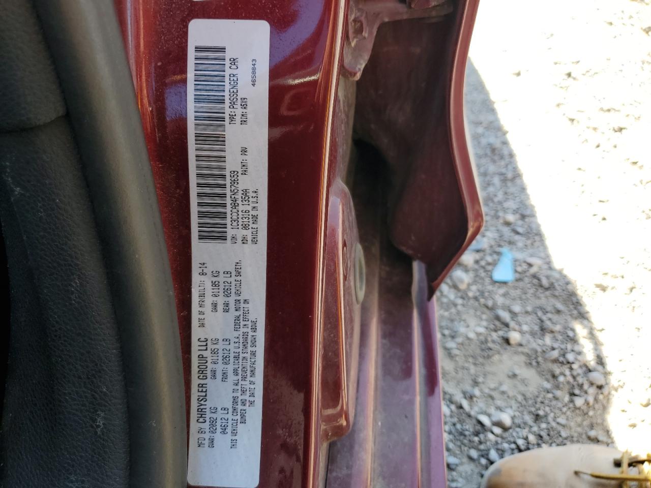 2015 Chrysler 200 Limited VIN: 1C3CCCAB4FN579659 Lot: 61044514