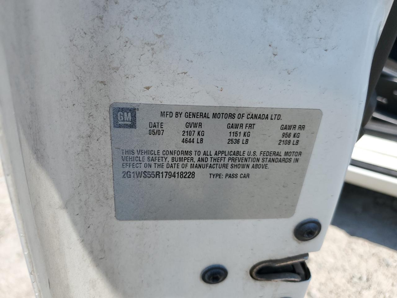 2007 Chevrolet Impala Police VIN: 2G1WS55R179418228 Lot: 59154944