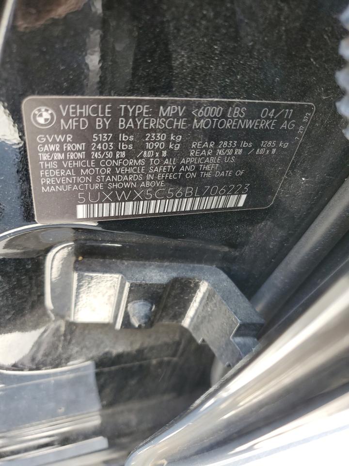 2011 BMW X3 xDrive28I VIN: 5UXWX5C56BL706223 Lot: 58014774