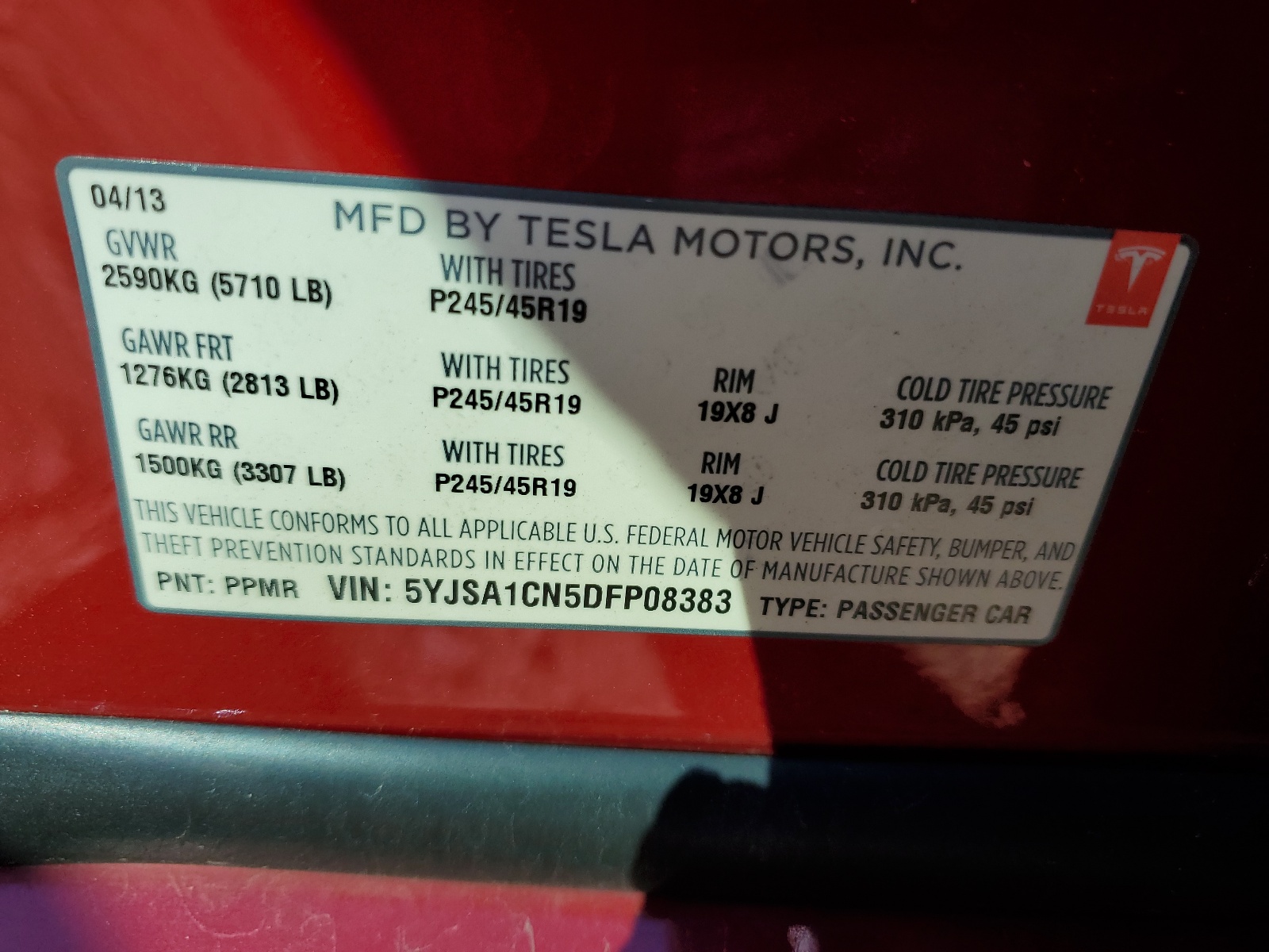 5YJSA1CN5DFP08383 2013 Tesla Model S