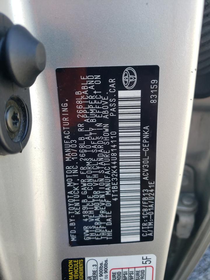 2004 Toyota Camry Le VIN: 4T1BE32K44U814110 Lot: 57828314