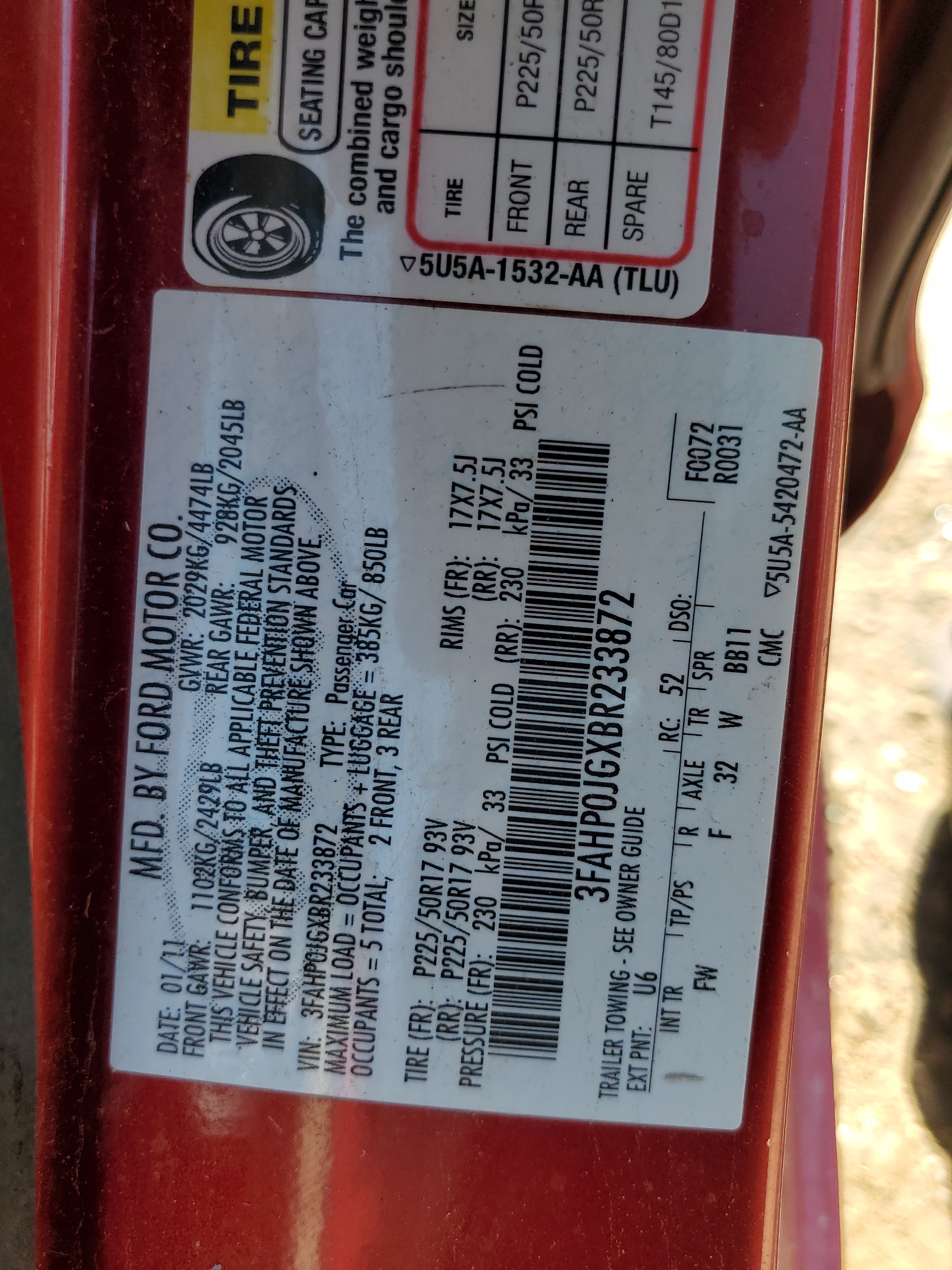 3FAHP0JGXBR233872 2011 Ford Fusion Sel