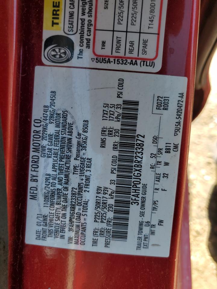 2011 Ford Fusion Sel VIN: 3FAHP0JGXBR233872 Lot: 58533694