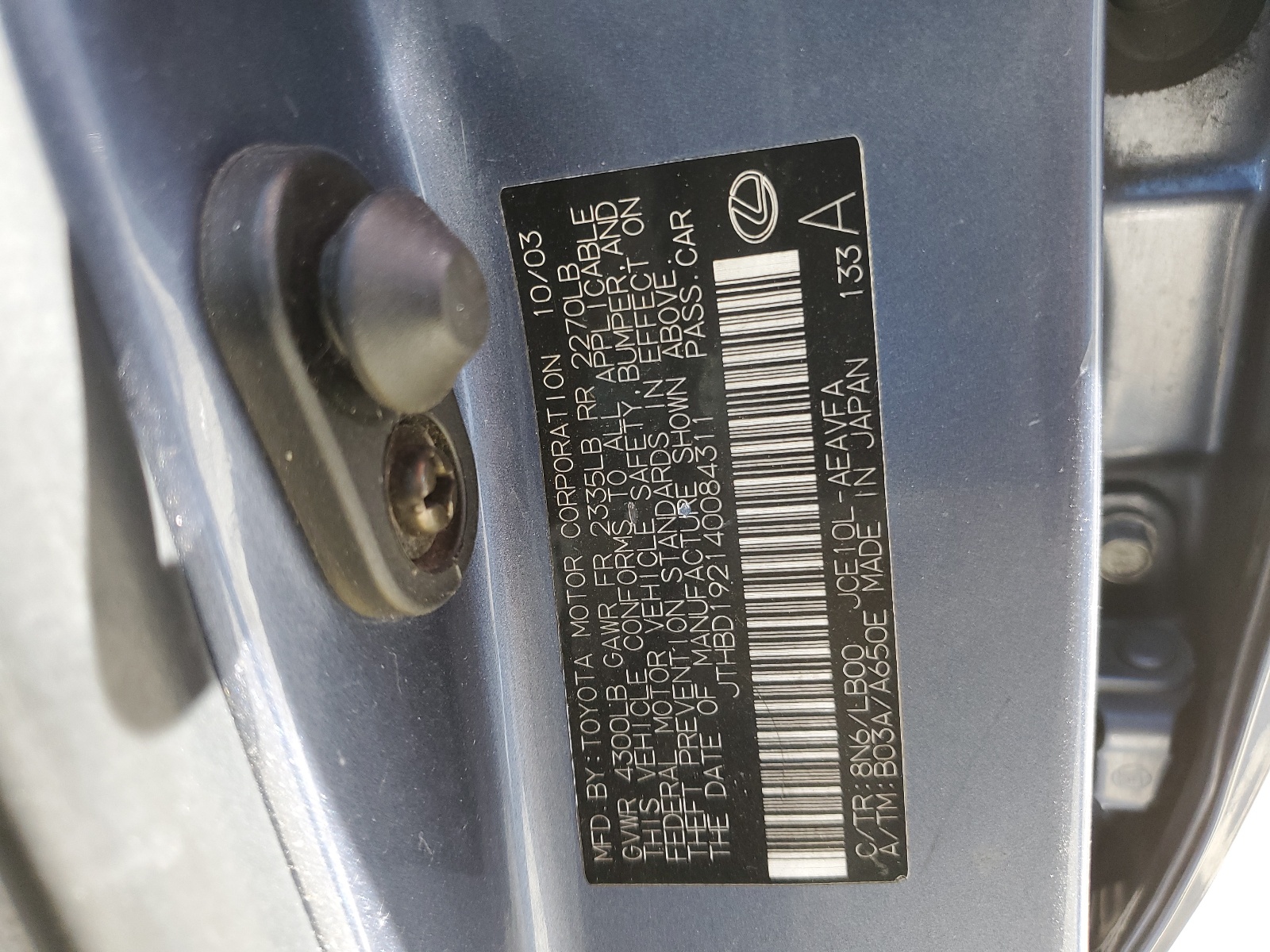 JTHBD192140084311 2004 Lexus Is 300