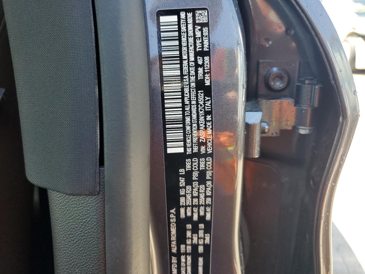 2019 Alfa Romeo Stelvio Ti VIN: ZASPAKBN1K7C45021 Lot: 60274074