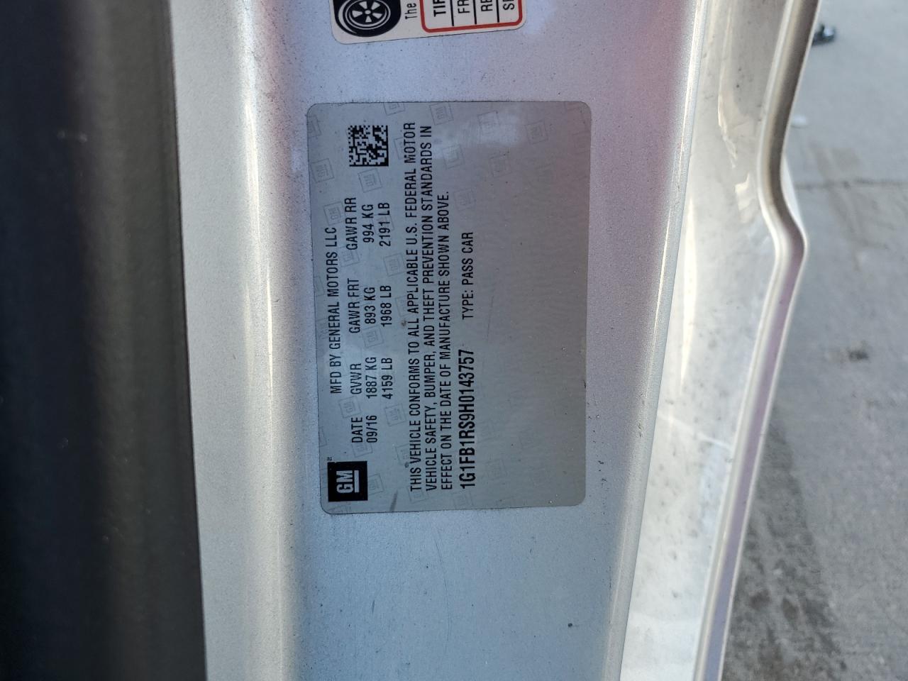 2017 Chevrolet Camaro Lt VIN: 1G1FB1RS9H0143757 Lot: 60653134