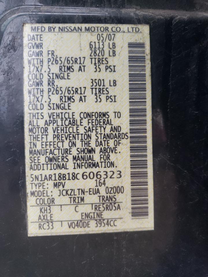 2008 Nissan Pathfinder S VIN: 5N1AR18B18C606323 Lot: 60714774