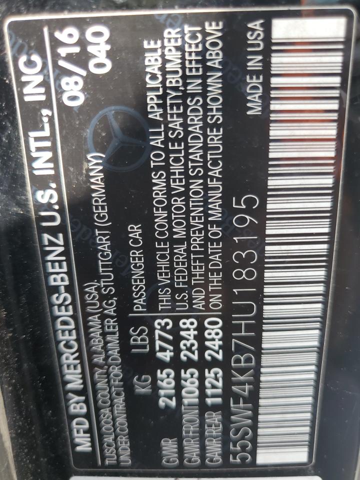 2017 Mercedes-Benz C 300 4Matic VIN: 55SWF4KB7HU183195 Lot: 59934154