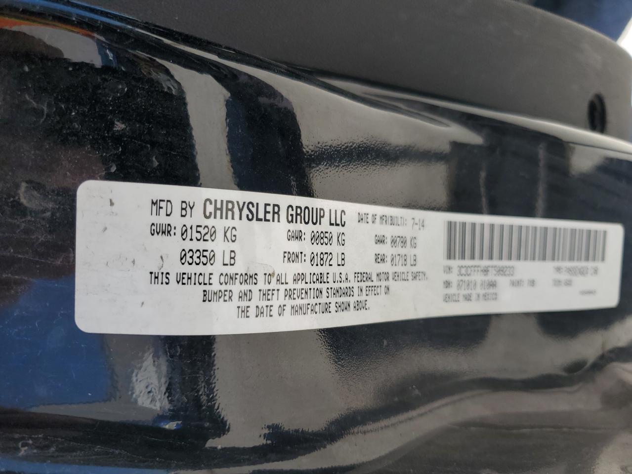 2015 Fiat 500 Abarth VIN: 3C3CFFFH8FT509233 Lot: 60120284