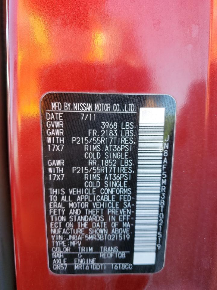 2011 Nissan Juke S VIN: JN8AF5MR3BT021519 Lot: 59566734