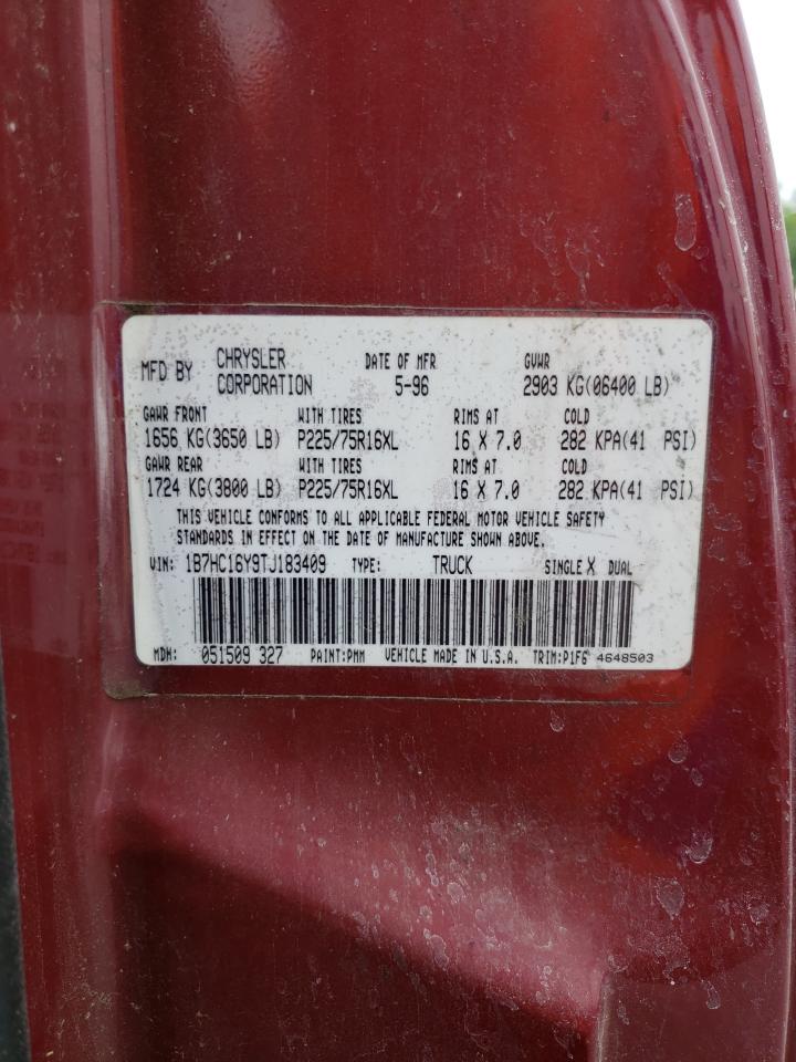 1996 Dodge Ram 1500 VIN: 1B7HC16Y9TJ183409 Lot: 57583004
