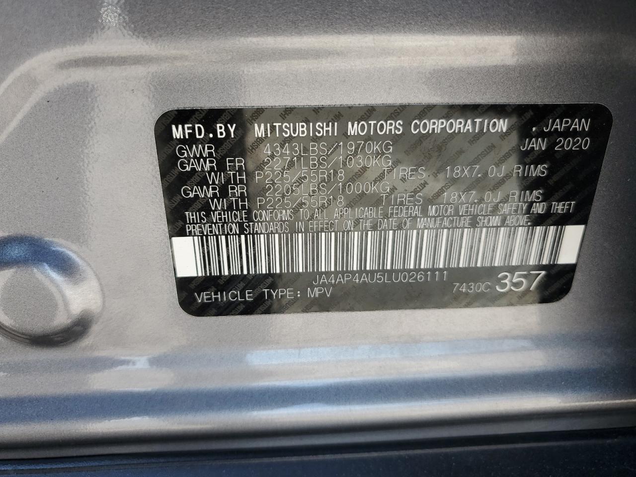 2020 Mitsubishi Outlander Sport Se VIN: JA4AP4AU5LU026111 Lot: 60829034