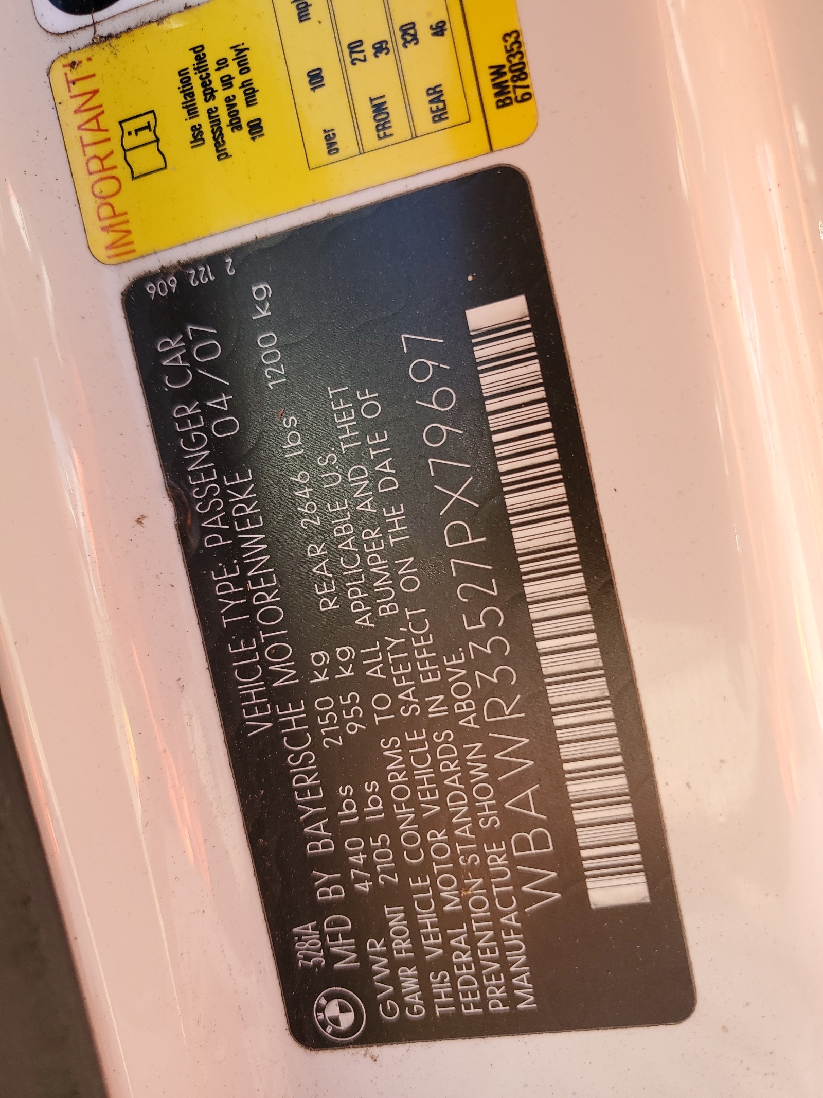 WBAWR33527PX79697 2007 BMW 328 I Sulev