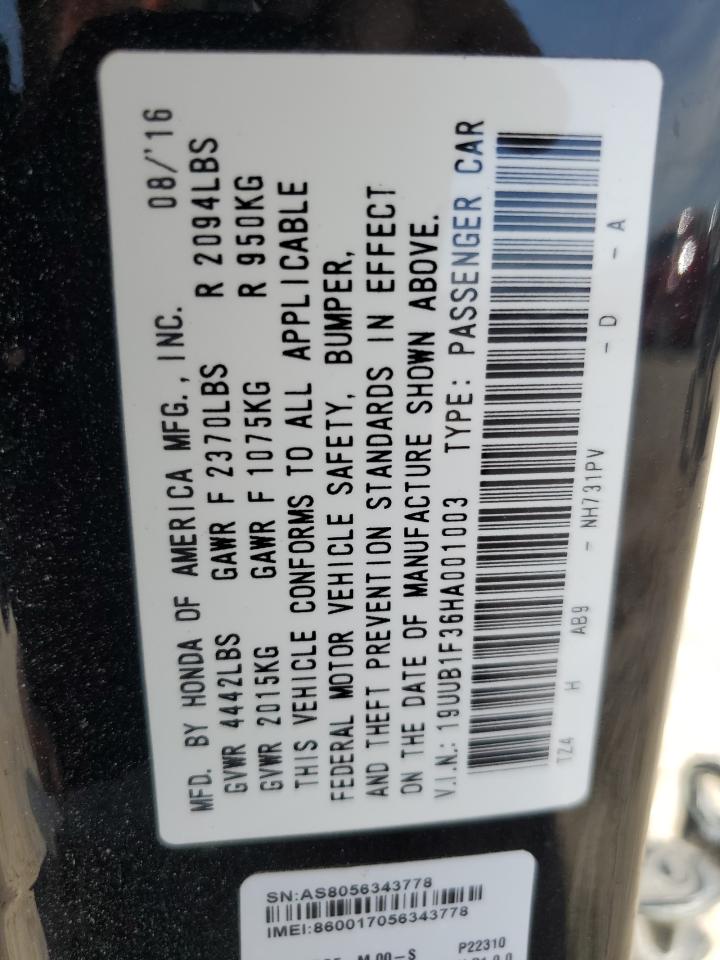 2017 Acura Tlx VIN: 19UUB1F36HA001003 Lot: 59832724