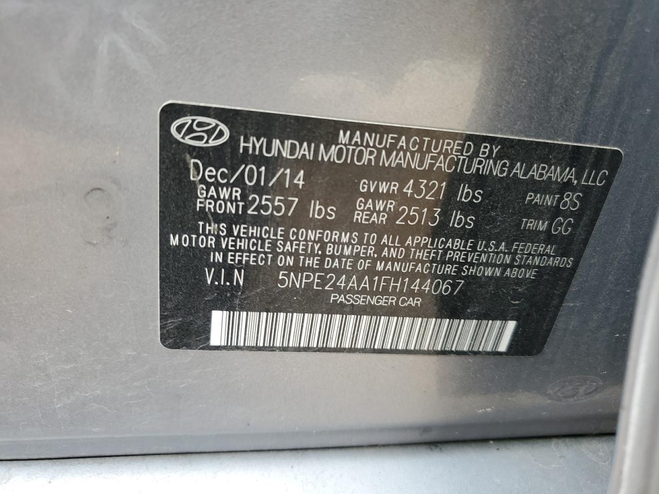 5NPE24AA1FH144067 2015 Hyundai Sonata Eco