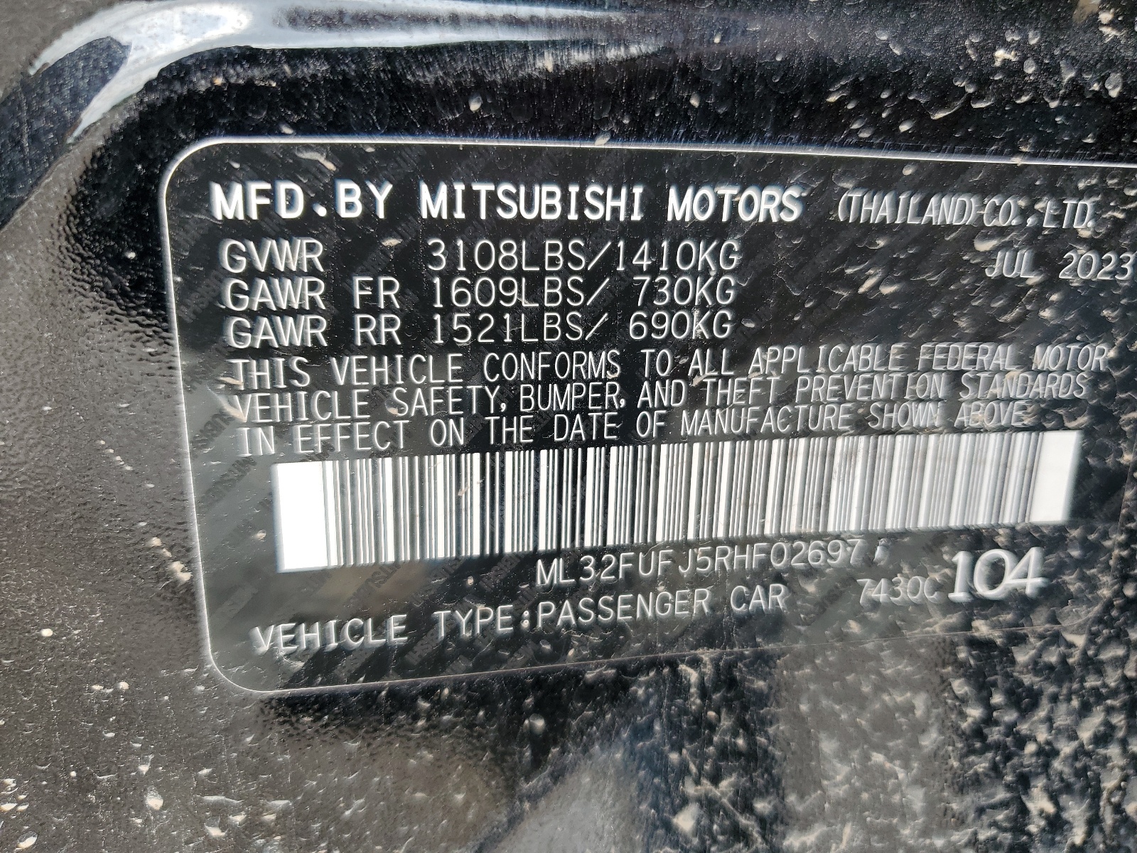 ML32FUFJ5RHF02697 2024 Mitsubishi Mirage G4 Es