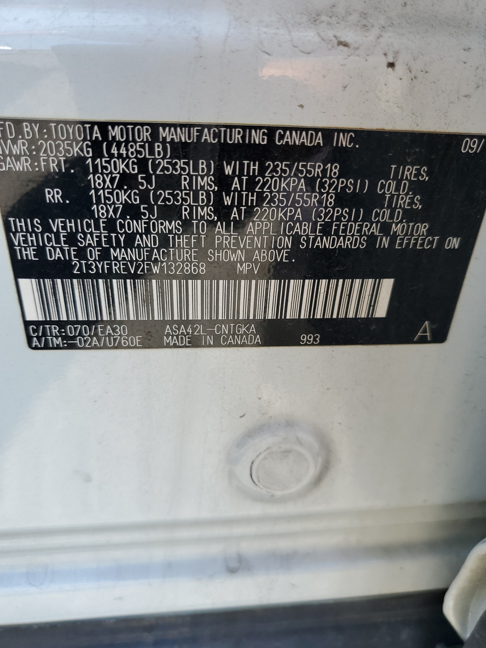 2T3YFREV2FW132868 2015 Toyota Rav4 Limited