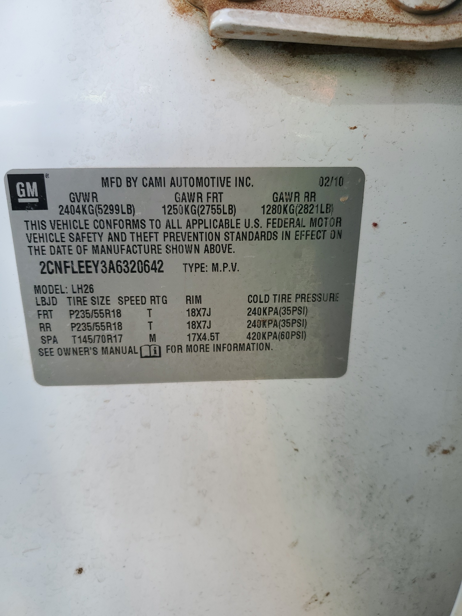 2CNFLEEY3A6320642 2010 Chevrolet Equinox Lt