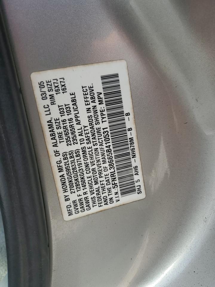 2005 Honda Odyssey Exl VIN: 5FNRL38665B410531 Lot: 60017724