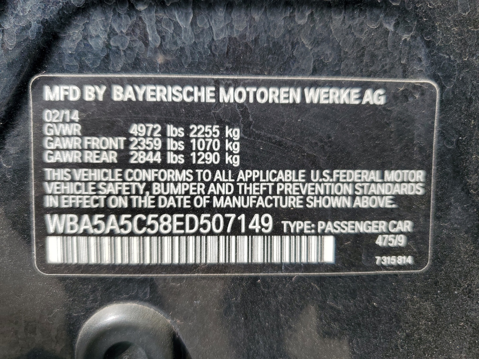 WBA5A5C58ED507149 2014 BMW 528 I