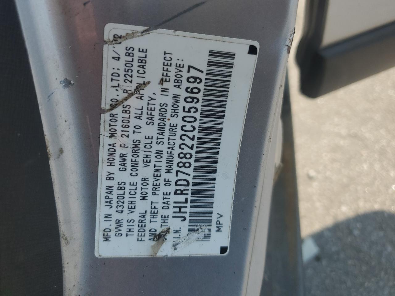 2002 Honda Cr-V Ex VIN: JHLRD78822C059697 Lot: 57189374