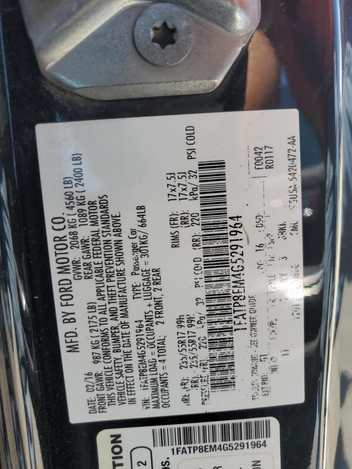 2016 Ford Mustang VIN: 1FATP8EM4G5291964 Lot: 57132724
