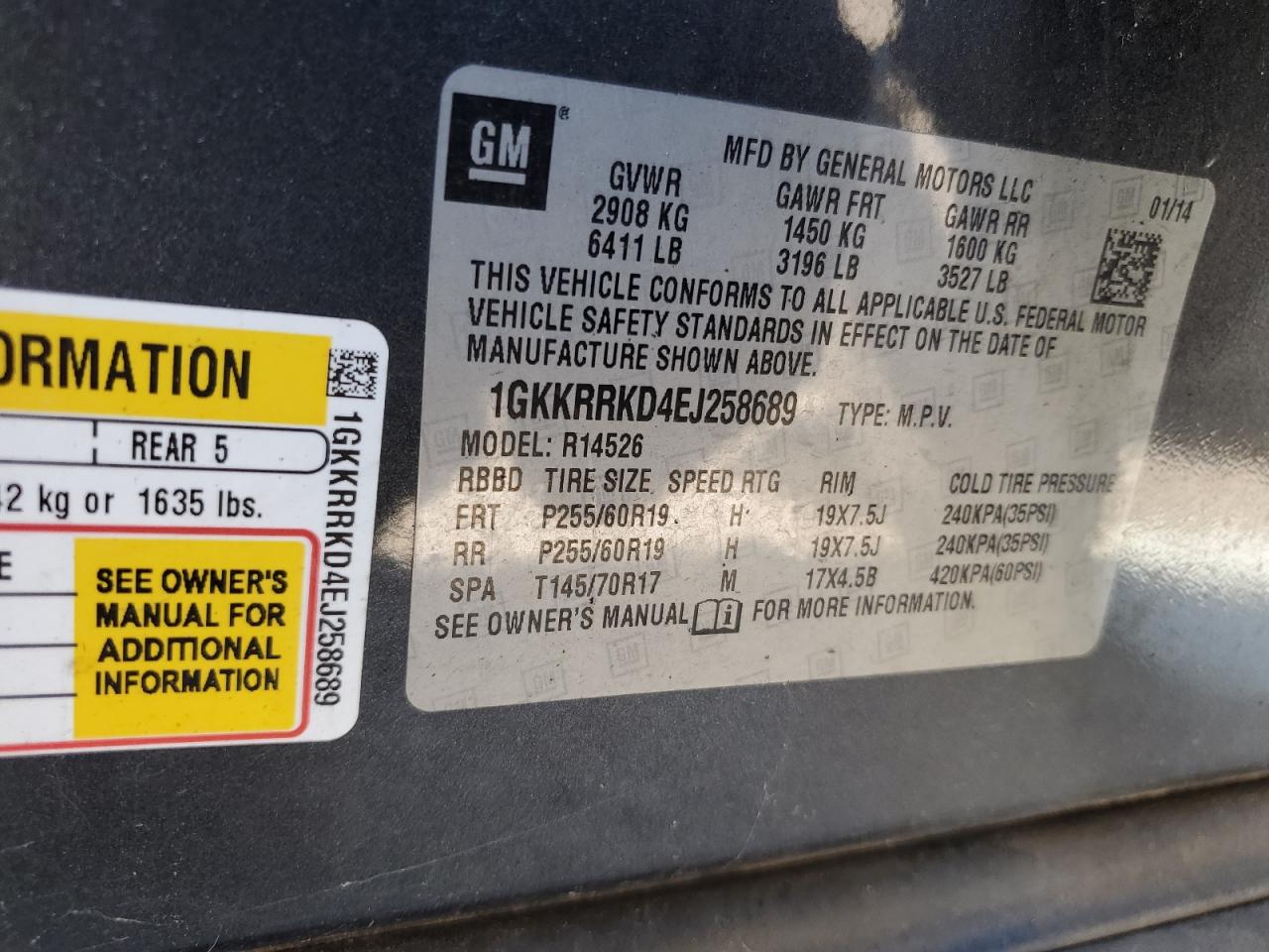 2014 GMC Acadia Slt-1 VIN: 1GKKRRKD4EJ258689 Lot: 58396994