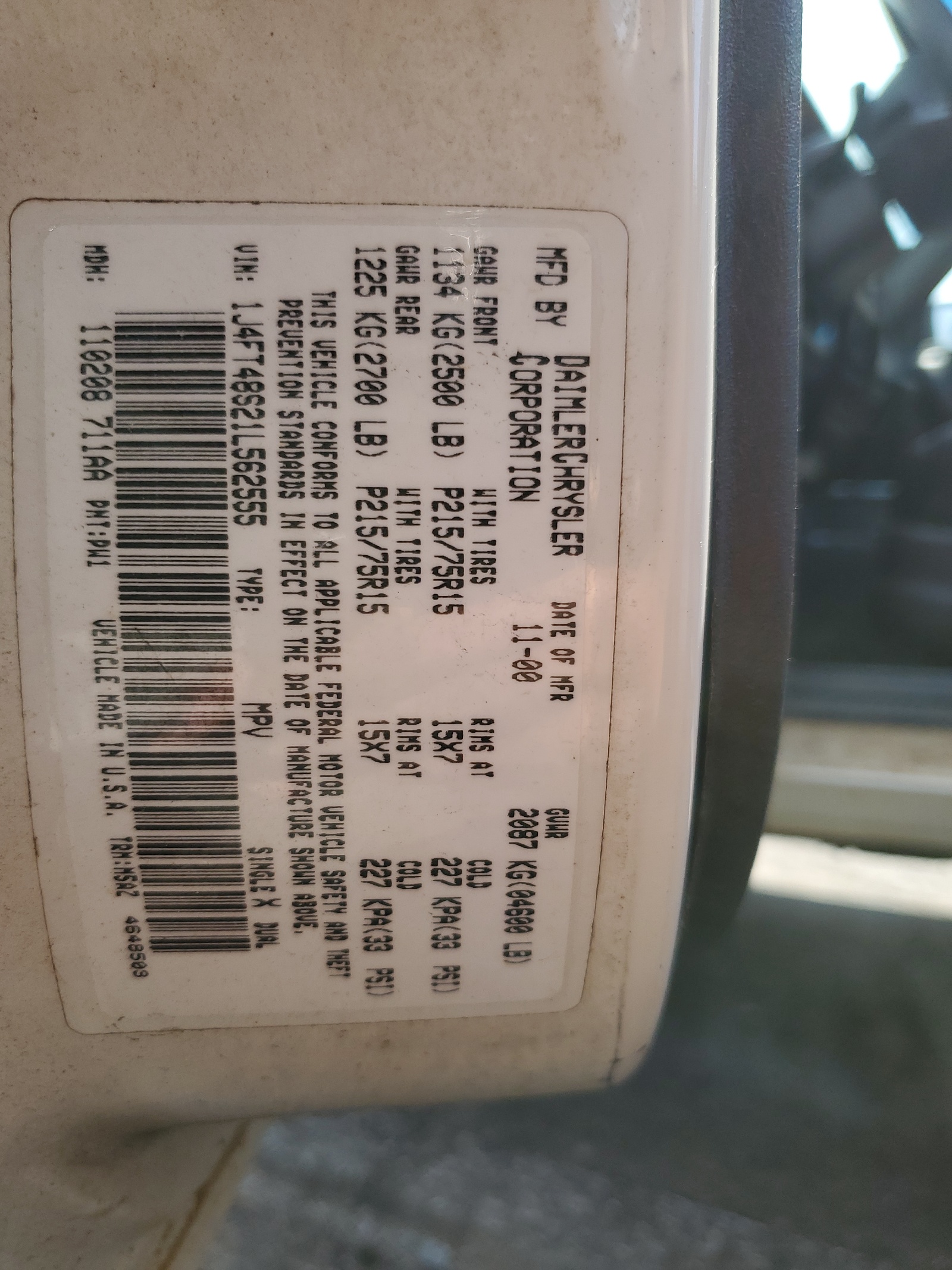 1J4FT48S21L562555 2001 Jeep Cherokee Sport