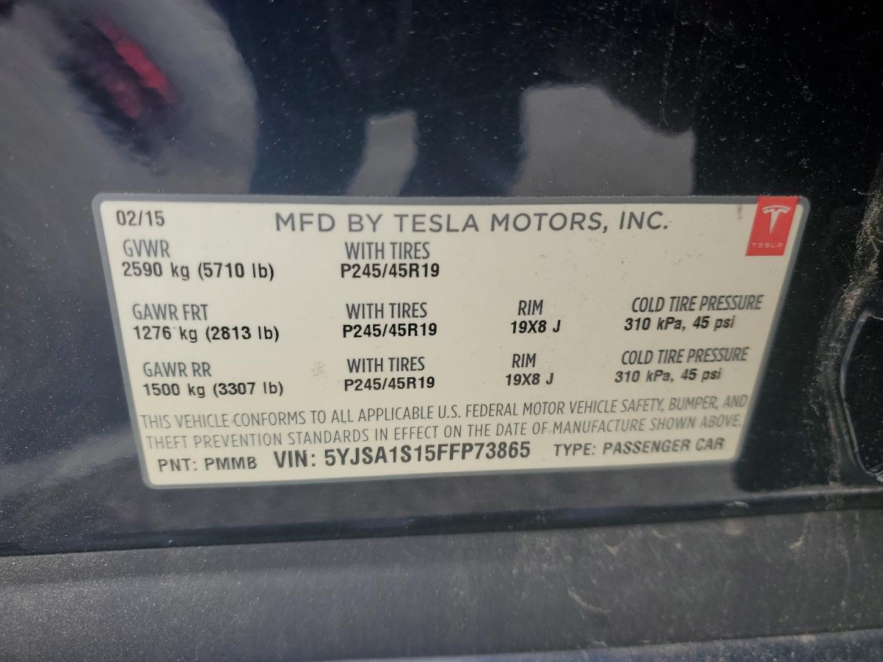 5YJSA1S15FFP73865 2015 Tesla Model S 60