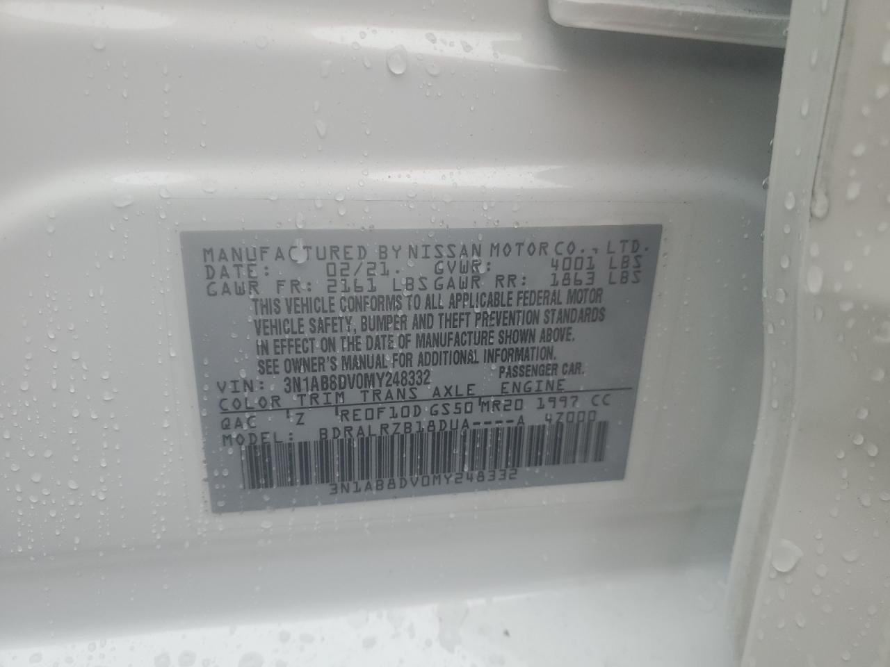 2021 Nissan Sentra Sr VIN: 3N1AB8DV0MY248332 Lot: 58650624