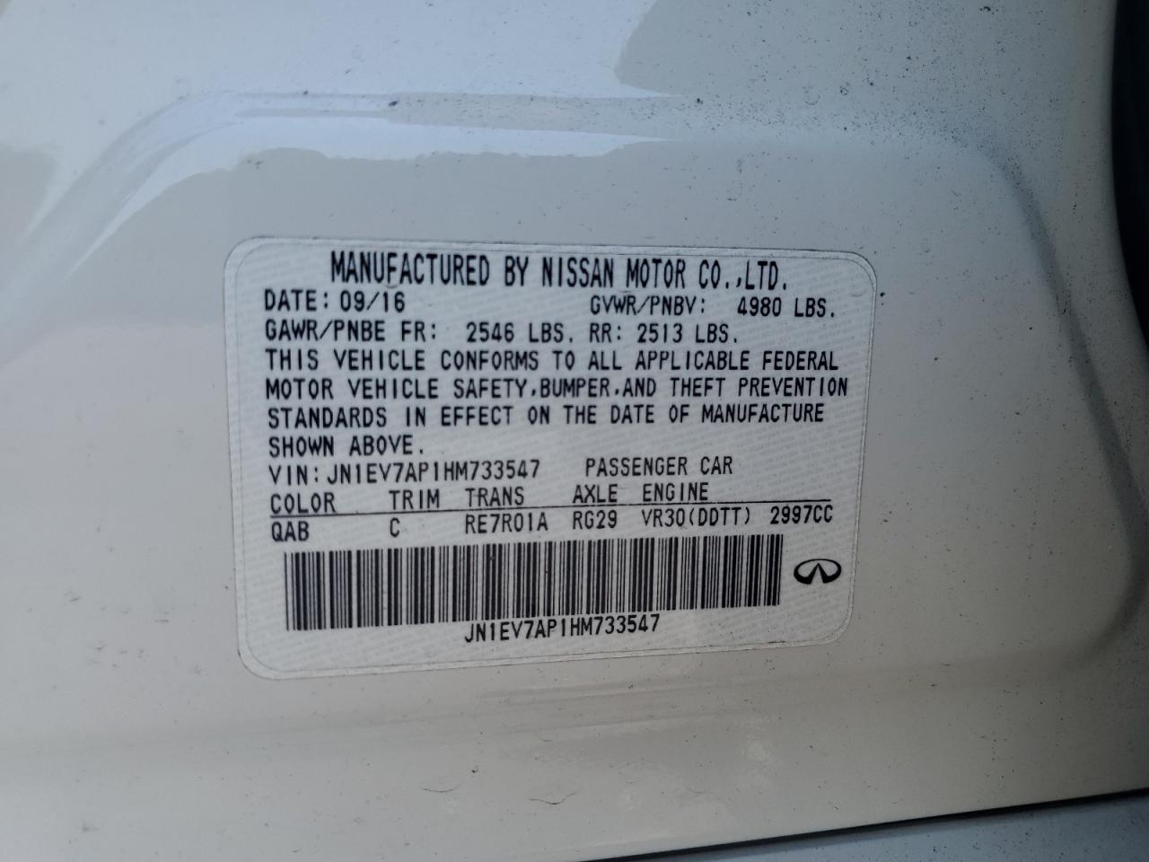 2017 Infiniti Q50 Premium VIN: JN1EV7AP1HM733547 Lot: 60735214