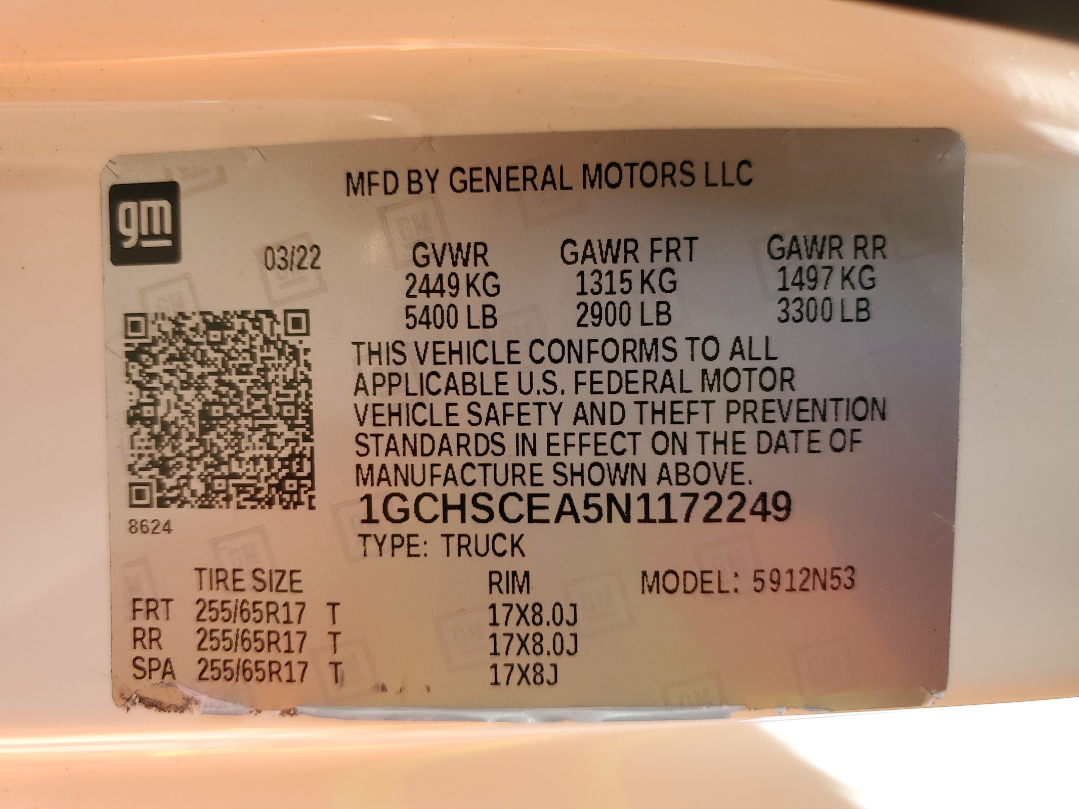 1GCHSCEA5N1172249 2022 Chevrolet Colorado Lt