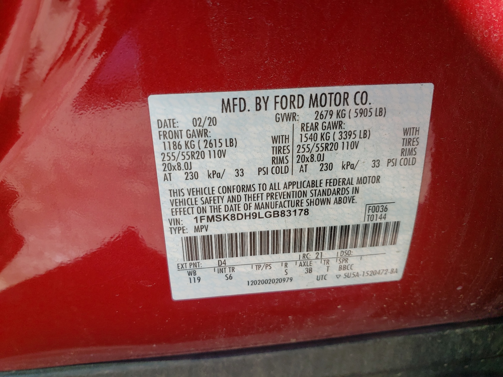 1FMSK8DH9LGB83178 2020 Ford Explorer Xlt