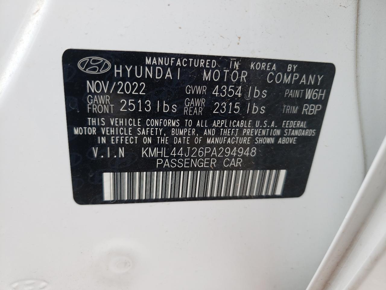 2023 Hyundai Sonata Sel Plus VIN: KMHL44J26PA294948 Lot: 60079534