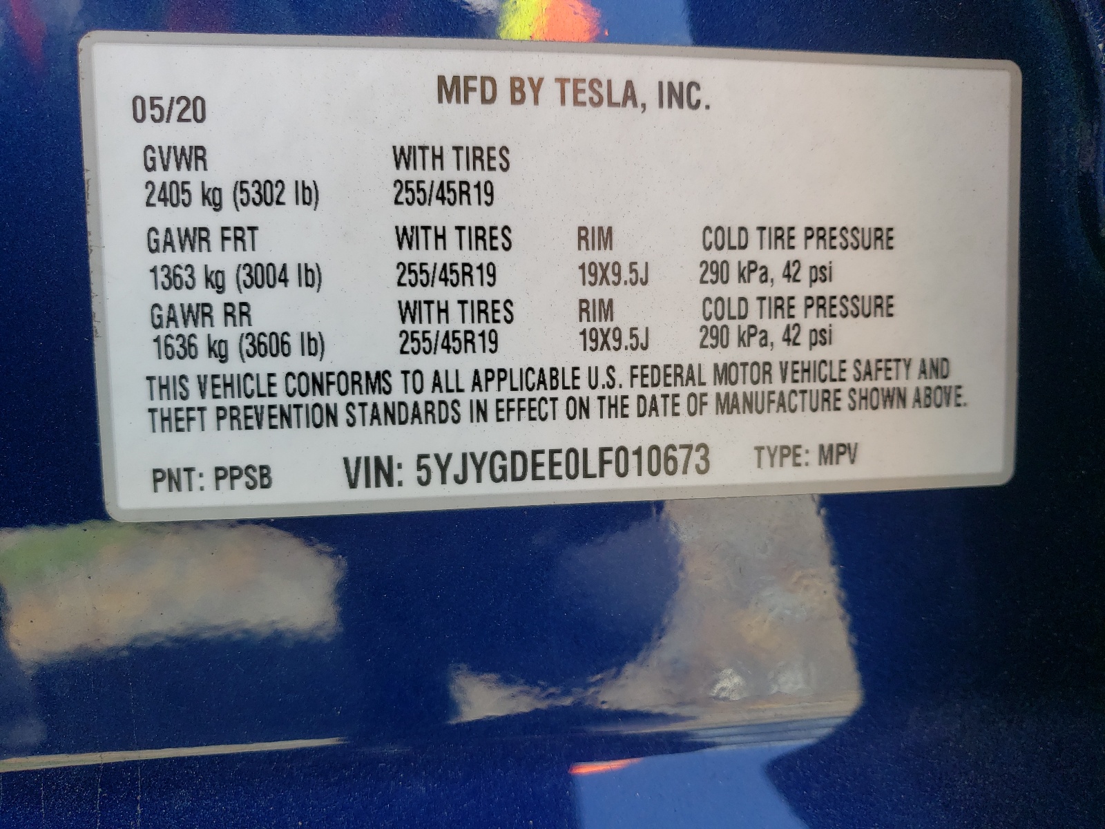 5YJYGDEE0LF010673 2020 Tesla Model Y