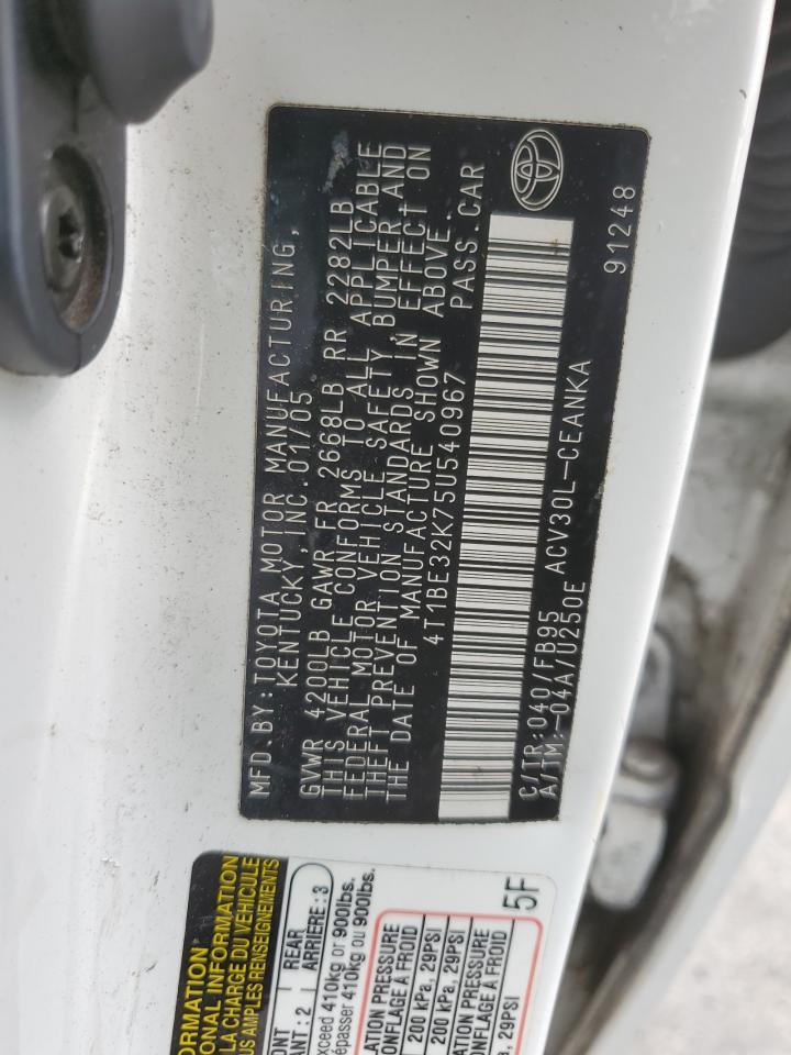 2005 Toyota Camry Le VIN: 4T1BE32K75U540967 Lot: 60505404