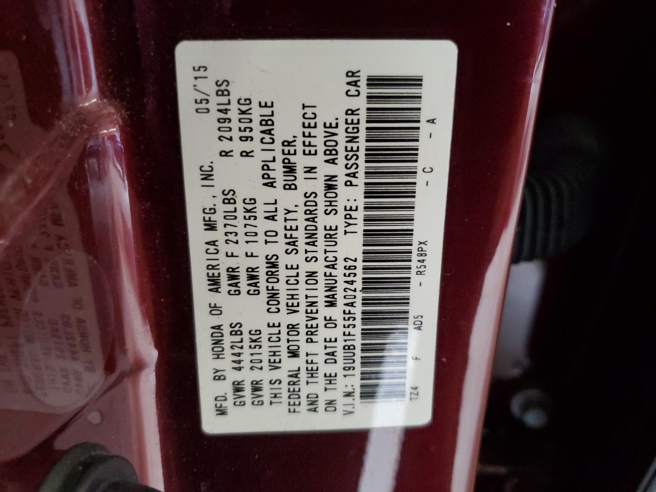 2015 Acura Tlx Tech VIN: 19UUB1F55FA024562 Lot: 59469934