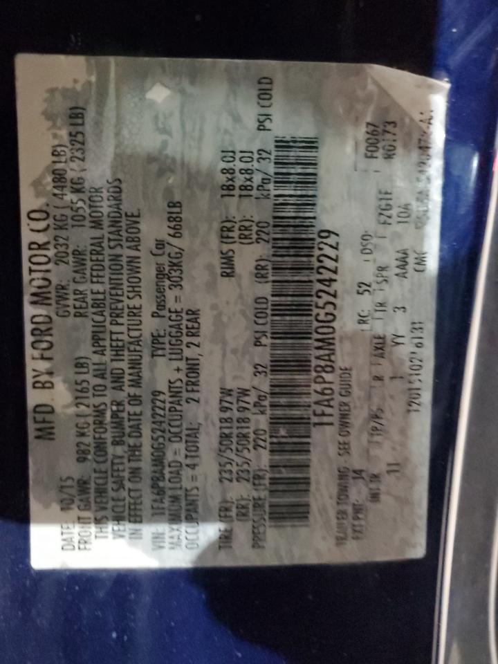 2016 Ford Mustang VIN: 1FA6P8AM0G5242229 Lot: 57891994