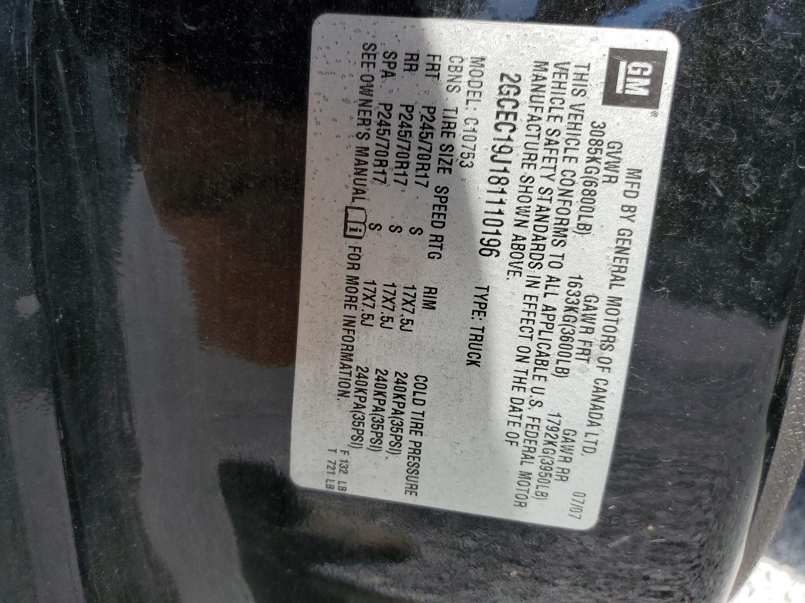 2GCEC19J181110196 2008 Chevrolet Silverado C1500