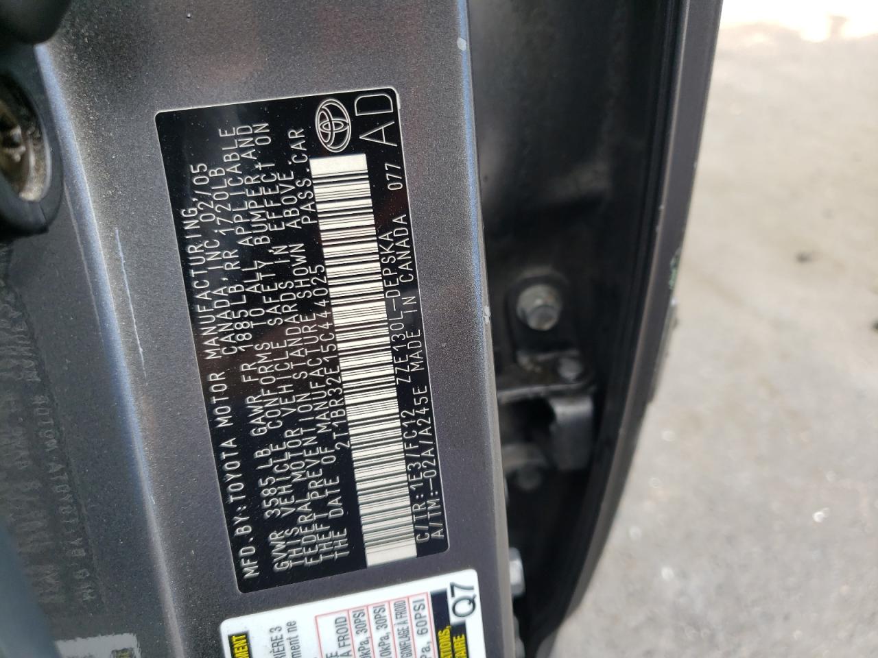 2005 Toyota Corolla Ce VIN: 2T1BR32E15C444025 Lot: 57605234