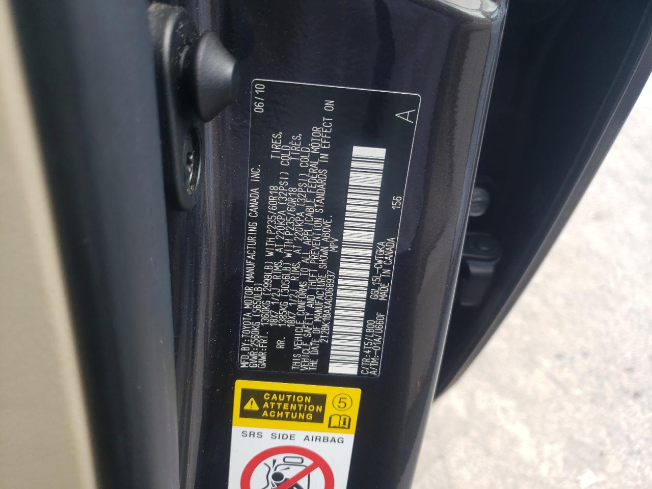 2010 Lexus Rx 350 VIN: 2T2BK1BAXAC068937 Lot: 59081704