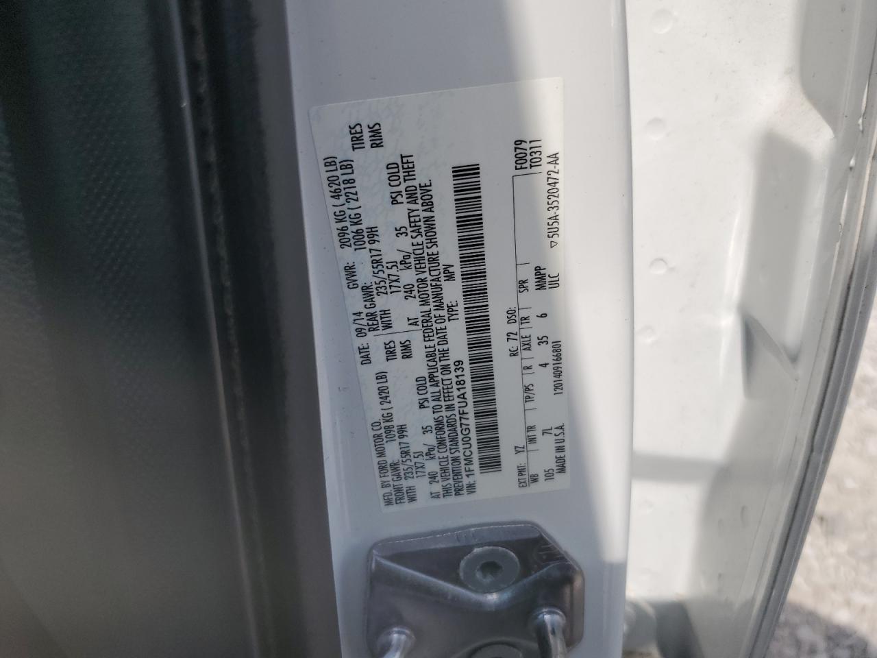 2015 Ford Escape Se VIN: 1FMCU0G77FUA18139 Lot: 59007234