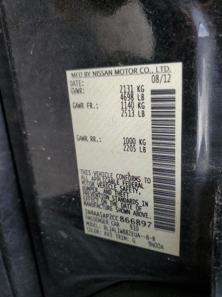 2012 Nissan Maxima S VIN: 1N4AA5AP2CC866897 Lot: 60146564