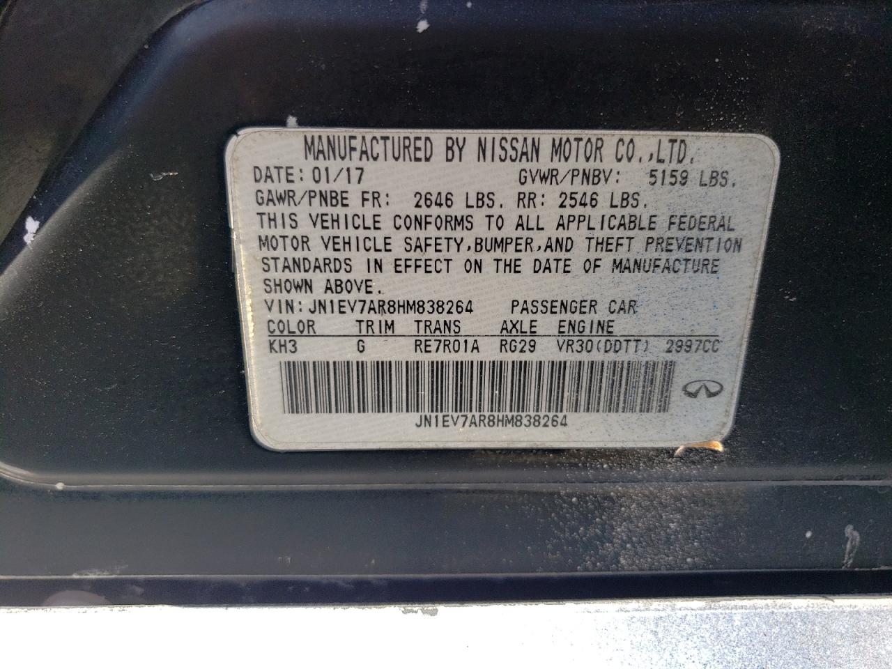 2017 Infiniti Q50 Premium VIN: JN1EV7AR8HM838264 Lot: 57831714