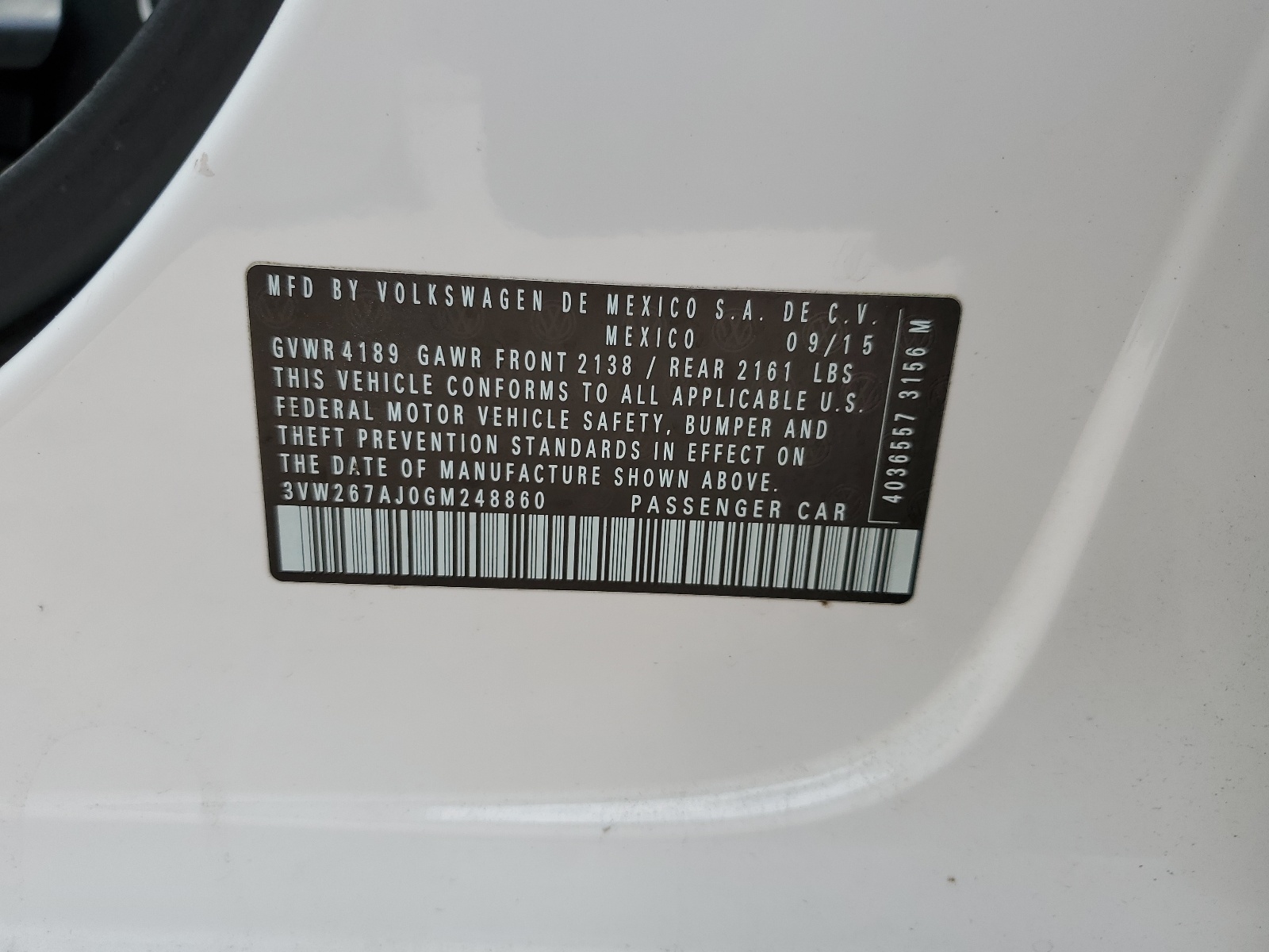 3VW267AJ0GM248860 2016 Volkswagen Jetta S